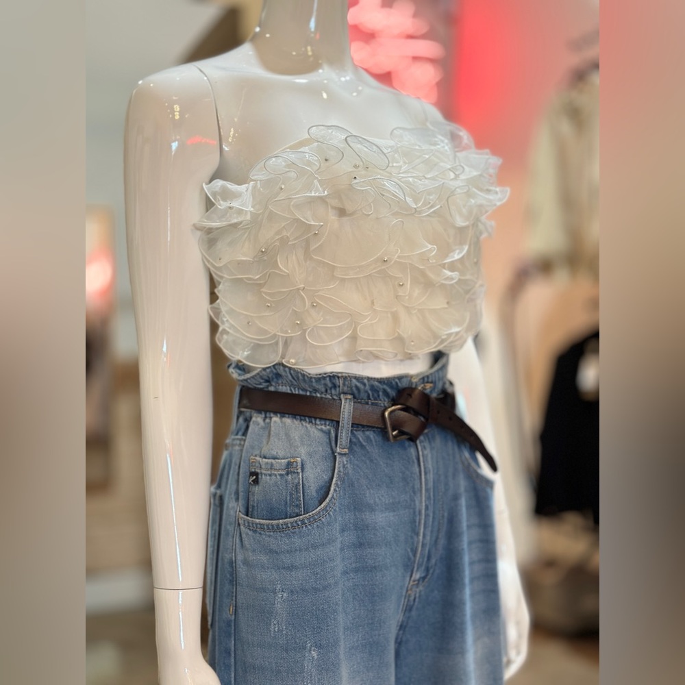 Organza Fluttery Ruffle Tube Top - Picture 2 of 7